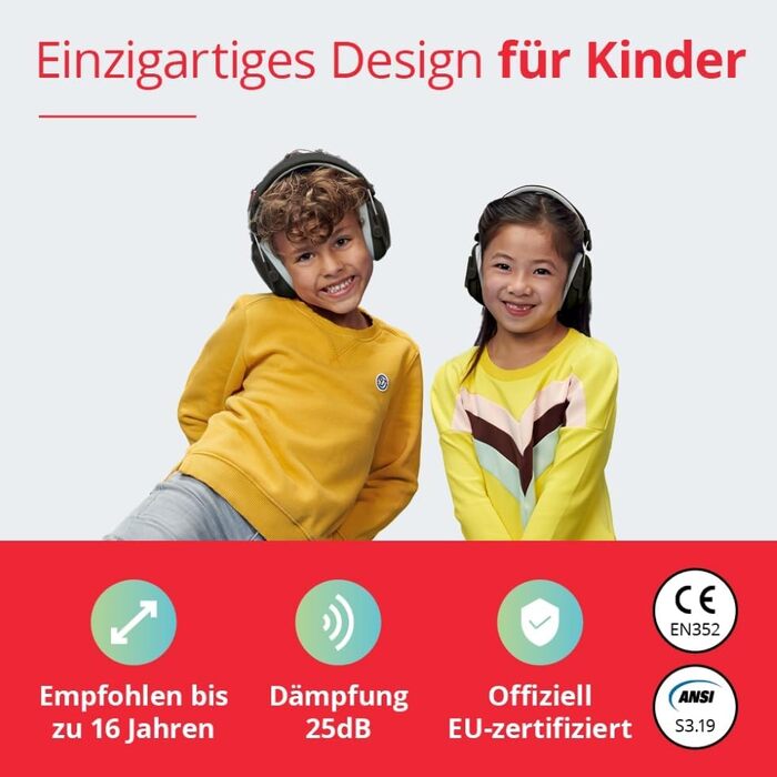 Дитячі навушники для захисту від шуму Alpine Muffy – комфортний захист вух для дітей до 16 років, регульоване наголов'я (чорний)