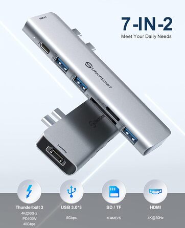 Док-станція USB C для MacBook та Windows, 3 монітори, Ethernet, 2 HDMI, VGA, PD3.0, SD/TF, 4 USB порти (UCN3317)