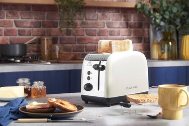 Тостер Russell Hobbs Colours Plus, 2 скибки, нержавіюча сталь, кремовий, широкі відсіки, підставка для булочок, 6 режимів підсмажування, функція розморожування, Lift & Look, 1600 Вт