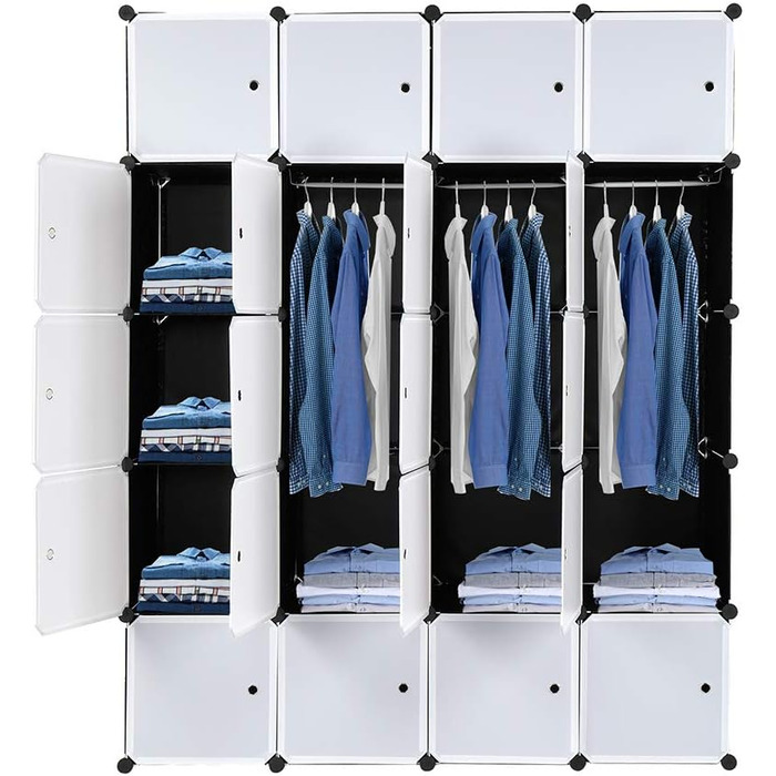 Regal system, 10 cubes, plastic wardrobe with doors, modular cabinet for space-saving storage, 70 x 45 x 175 cm, white door & black cabinet. Storage for clothing, shoes etc. (140 x 45 x 175 cm, White-1)