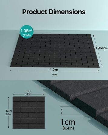 Самоклеючі акустичні панелі для шумоізоляції стін, звукопоглинаючі плити цегляного типу, 30x30x0.9 см, чорні, 12 шт (4 кг)