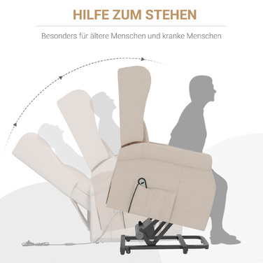 HOMCOM Electric Reclining Chair with Lie-Flat Function, Senior Recliner with Lift Assist, Up to 200kg, 72.5x94x109cm, Cream