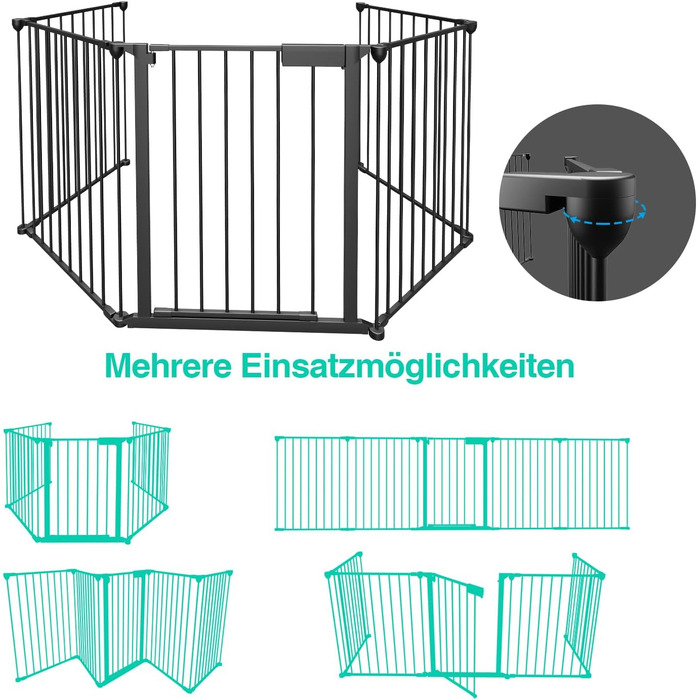 Захисний сітковинний бар'єр для каміну, 310 см, металевий, з дверцятами, білий/чорний