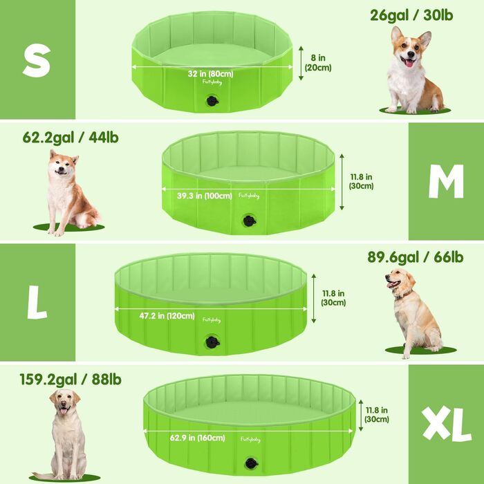 Foldable Dog Pool for Dogs, Dog Cushion Pool, Portable, for Dog Bath, Plastic, Large, Hard, Children's Pool (100 x 30 cm) (Large(120×30cm), Green)