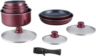 HAGEN, Stone-coated cookware, Removable handle, 10 pieces, Bordeaux, Non-stick coating, Suitable for all burners, including induction, HA04647 Bordeaux red - 10 pieces