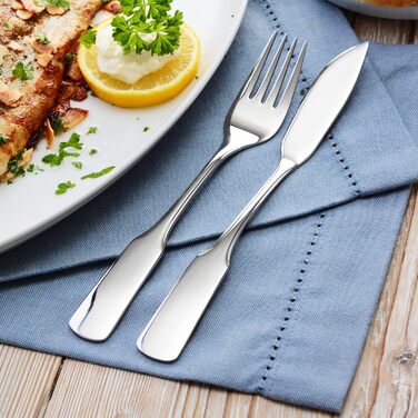 GRÄWE Fish cutlery set, 12-piece, fish set for 6 people, fish forks, fish knife, stainless steel cutlery set 18/10, polished, dishwasher-safe, Spaten series