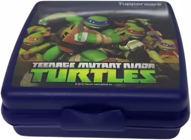 Tupperware Sandwich Box Storage Box Lunchbox Square with Hinge and Latch (dark blue with Ninja fighters)