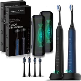 Електрична зубна щітка Tristan Auron 55000 VPM з UV-кейсом - 60 днів роботи від акумулятора, 5 режимів чищення, IPX7, чорний/блакитний