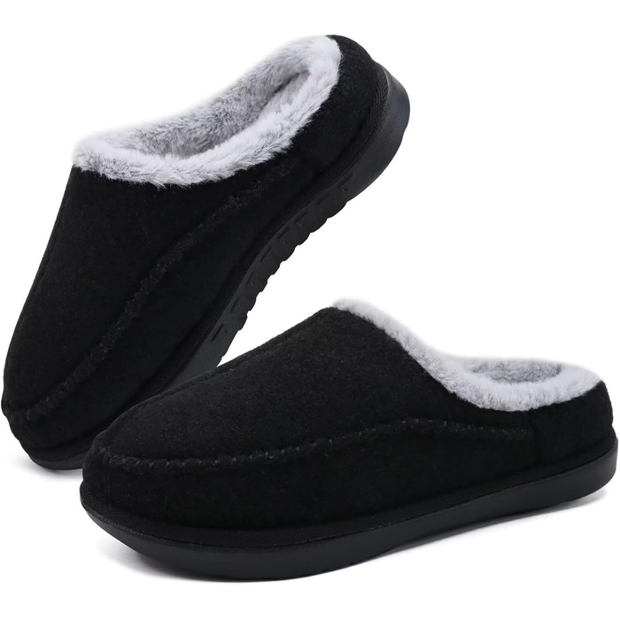 Чоловічі тапочки KuaiLu з піною пам'яті, зручні, ручної роботи, з мікрозамшею, з підтримкою склепіння стопи, з підкладкою з штучного хутра, гумова підошва, для дому та вулиці (48 EU, Чорний)