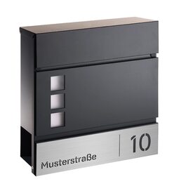 Поштовий ящик Forgard Helsingborg антрацит з газетницею, RAL 7016, персоналізований, з монтажним комплектом. З цинкової сталі, сучасний дизайн.