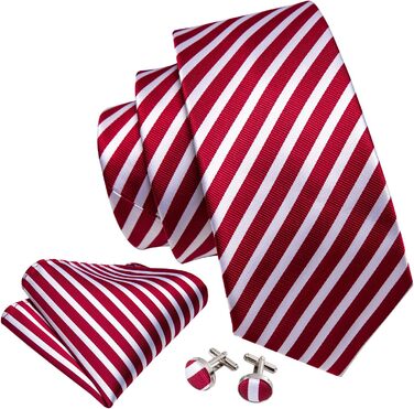 Набір краваток Barry.Wang: шовкові краватки з квітковим візерунком Paisley, нагрудна хустинка, краваткові затискачі та манжетні кнопки. Червоно-білий смуговий дизайн для святкових та весільних подій