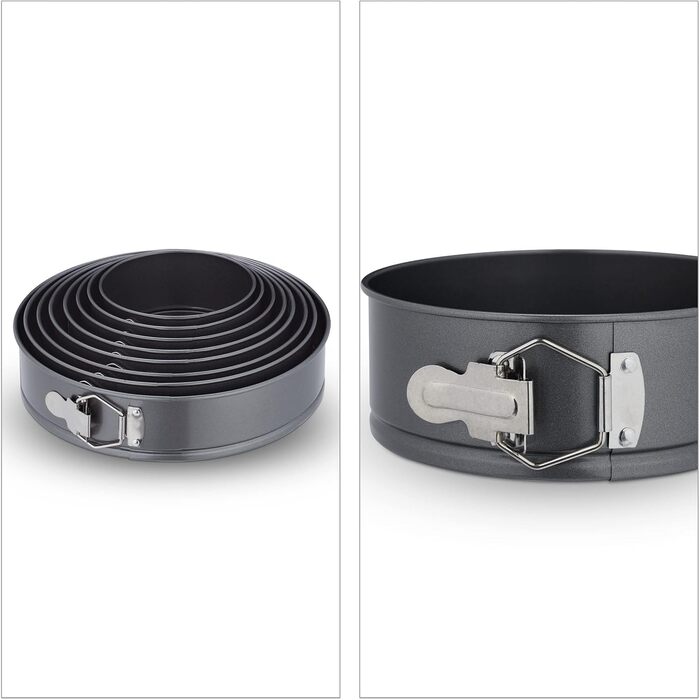 Набір форм для випічки Relaxdays, 8 шт., діаметр 14-28 см, нержавіюча сталь, антипригарне покриття, антрацит