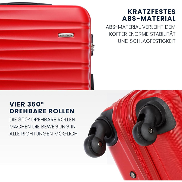 Валіза на колесах WITTCHEN Groove Line L (червона) з ABS-пластику, велика, для авіаперельотів (Lufthansa/Eurowings/Ryanair), з кодовим замком та 4 спіннерами