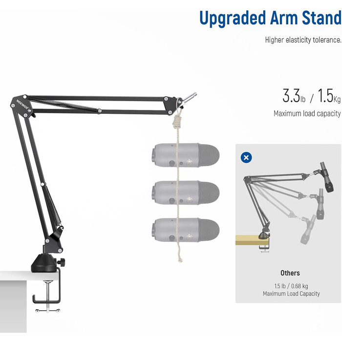 Тримач для мікрофона Neewer NW-35A: підвіс-боом, шарнірний кріплення, сумісний з Blue Yeti, Quadcast та іншими мікрофонами (до 1.5 кг)
