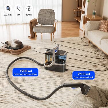 B Fluffy N6 Kit: Миючий пилосос 3-в-1 для м'яких меблів, килимів та диванів. Комплект з миючим засобом. Потужність 600W, 18kPa, 2.3L+1.2L резервуари.