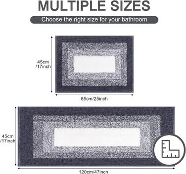 Enyhom Super Soft Microfiber Bath Mats - Absorbent, Non-Slip, Machine Washable Rugs for Bathroom & Shower (45x65 + 45x120 cm, Dark Grey)