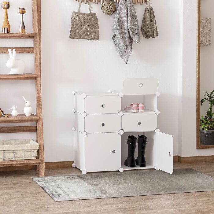 HOMCOM Shoe Cabinet, Shelf with Storage Boxes, Wardrobe, Plastic, Steel, White, 75 x 37 x 73 cm