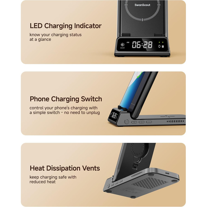 Бездротова зарядка SwanScout 703S 3-в-1 для Samsung Galaxy S25/S24/Fold 7, Watch 8/8 Classic/Ultra, Buds (без адаптера)