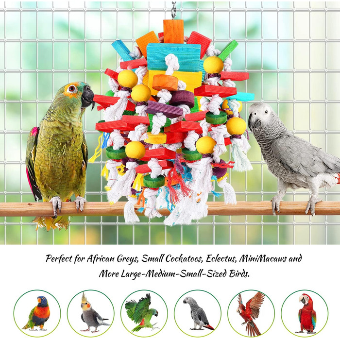 Bird Parrot Chewing Toy, Multi-Colored Wooden Block Tearing Toy, Best Bird Toy for African Grey Parrots, Macaws, Cockatoos, and a Variety of Amazon Parrots