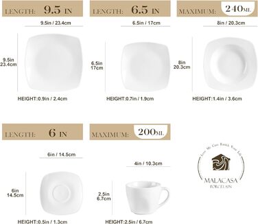 MALACASA, Julia Series, Dessert Plates Set of 6, 16.7cm Dinner Plates Porcelain, Cake Plates for 6 People.