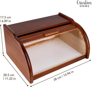 Дерев'яний хлібний ящик Creative Home | 38 x 28,5 x 17,5 см | Для хліба, булочок, тортів | З відкидним кришкою | Натуральний | Підходить для будь-якої кухні (колір: коричневий)
