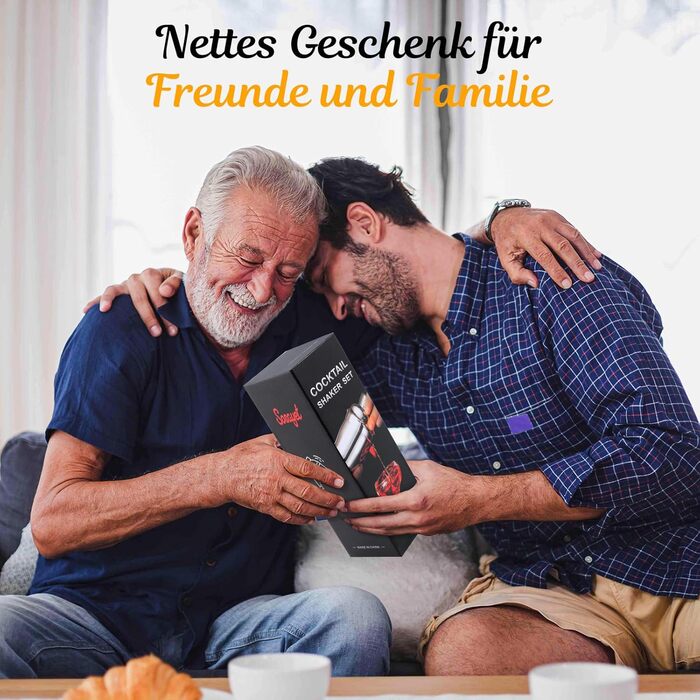 Набір шейкер для коктейлів Sosayet, нержавіюча сталь, аксесуари, рецепти, 750 мл, для початківців та професіоналів, подарунок для чоловіків (3 шт.)