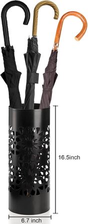 Metal Umbrella Stand with Water Tray - Round Entryway Organizer for Umbrellas, Walking Sticks & Canes