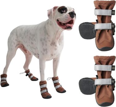 Spark Paws Waterproof Dog Shoes for Medium and Large Dogs, Non-Slip Reflective Dog Boots for Rain, Snow, Hiking, 4-Pack - Brown, A