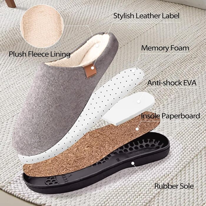 Домашні тапочки Hoefirm для чоловіків, Memory Foam, сірі, 42/43 EU