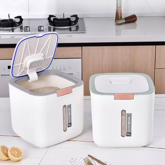 Food Storage Container, Sealed Multi-Purpose Cereal Container, Space-Saving, 22.0 Lb Capacity, with Measuring Cup Lid for Red Beans for Rice for Flour for Home for Millet (Light Grey)