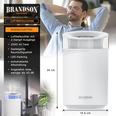 Зволожувач повітря 2,5 л тихий - 7 LED кольорів, 2 режими випуску пари, аромадифузор, для вітальні, дитячої кімнати, спальні - білий