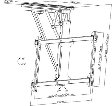 Maclean Tiltable TV Mount for Ceilings & Sloped Roofs - 32-70 Inch TVs, 3m HDMI 2.1a Cable, Remote Control, Up to 35kg, VESA 600x400