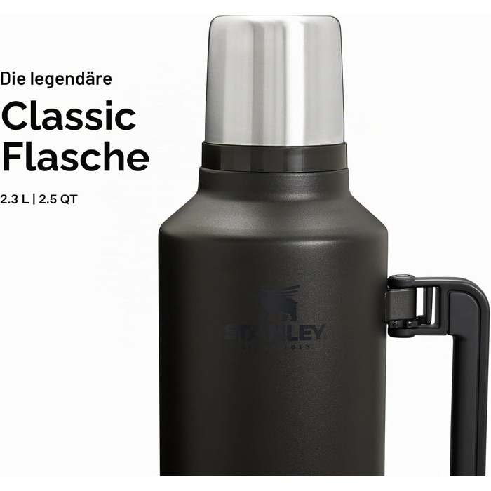 Термос STANLEY 1913 Classic Legendary 2.3л, герметичний, сталевий (чорний) — зберігає тепло та холод до 24 годин