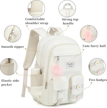 Шкільний рюкзак YAMTION для підлітків, 15.6 дюймів, для ноутбука, середньої школи, коледжу, стильний (Бежевий)