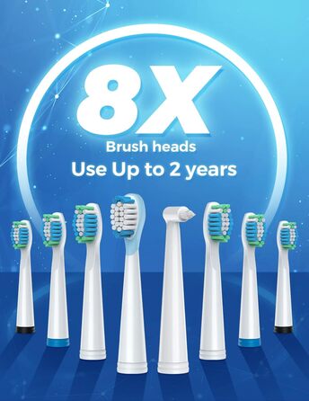 Електрична зубна щітка Demita зі звуковими коливаннями, 8 насадок, 40000 VPM, 5 режимів, швидка зарядка (30 днів роботи), S1, 3-білий