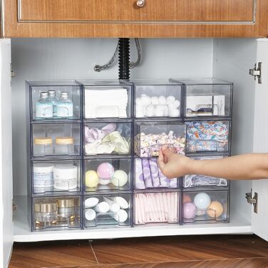 Vtopmart 4 Pack Stackable Storage Drawers, Acrylic Organizer with 32 Non-slip Mats, Acrylic Drawer Organizer for Dresser, Bathroom