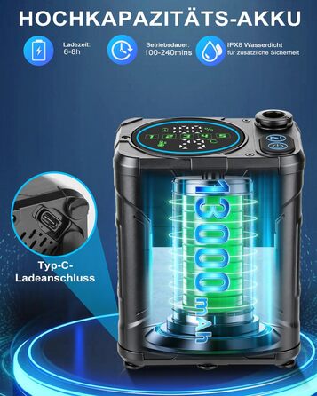 Портативний душ для кемпінгу з акумулятором 13000mAh, мобільний вуличний душ з насосом, паузою та індикатором температури для тривалого кемпінгу, миття тварин та авто