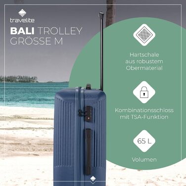 Чохол-валіза Travelite Bali 67 см, 65 літрів, блакитний. Валіза з ABS-пластику з TSA-замком. Розмір M