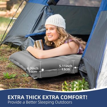 Isomatte GLMNES Isomatte, ультралегка, надувна, для кемпінгу, з інтегрованою помпою, для відпочинку на природі, туризму, з сумкою та ремкомплектом (блакитна/сіра, Extra Dick)