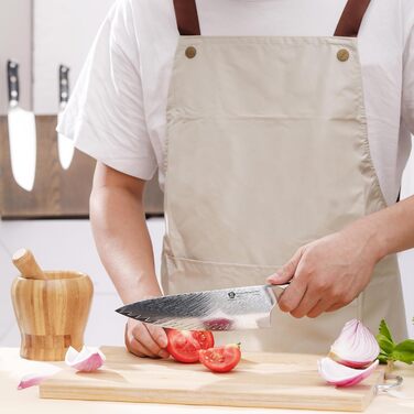 Японський ніж WILDMOK Santoku 20см з дамаської сталі, VG10, ручка з червоного армована синтетичний матеріал