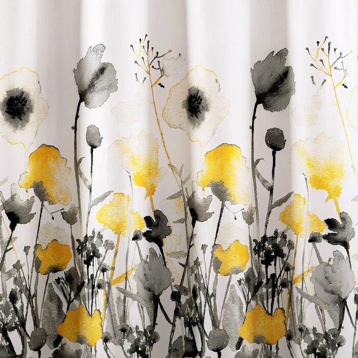 Штора для душу Lush Decor Zuri Flora, тканина, квітковий принт акварель, 183x183 см, жовтогаузький колір