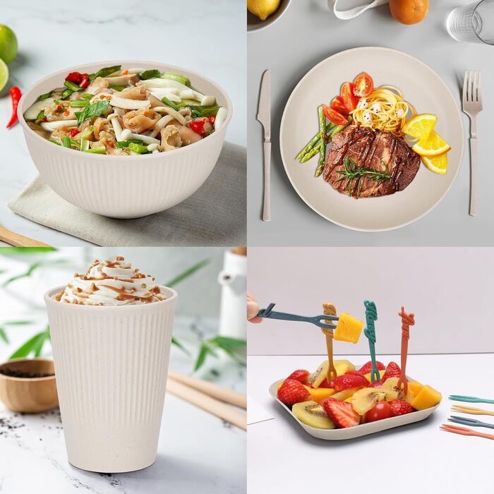 Набір посуду 48 шт. незламний, багаторазовий, пластиковий для кемпінгу, пікніка, барбекю (бежевий)