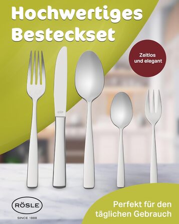 RÖSLE ELEGANCE Cutlery Set for 6 People – 30-Piece Highly Polished Stainless Steel 18/10 Cutlery Set – Premium Cutlery, Dishwasher-Safe Cutlery in an Elegant Gift Box, 30-Piece Dinner Cutlery Set