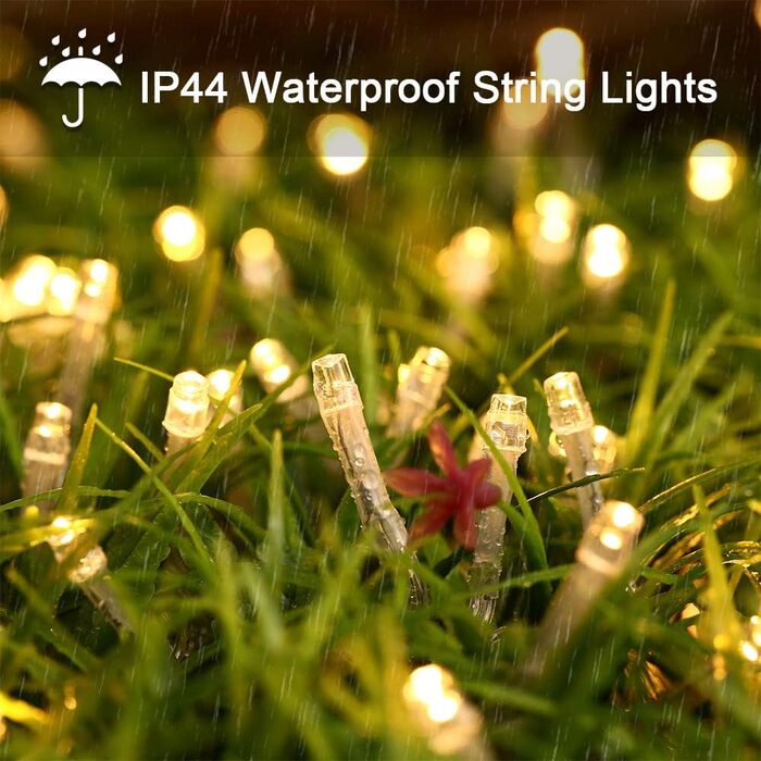 Гірлянда святкова для дому та саду, 10м, 100 LED, тепле біле світло, з таймером, вологостійка, 8 режимів, для прикраси ялинки, саду, дому