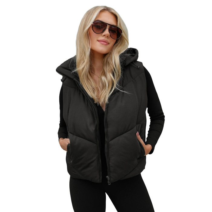 Жіноча степкова жилетка OZONEEE з капюшоном, без рукавів, для перехідного сезону, спортивна, чорна, XL