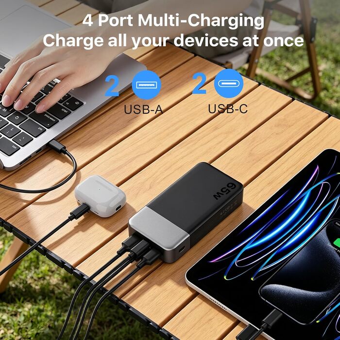 Power Bank NOBIS 20000mAh 45W Чорний: швидка зарядка USB-C/USB-A, цифровий дисплей, режим для малопотужних пристроїв