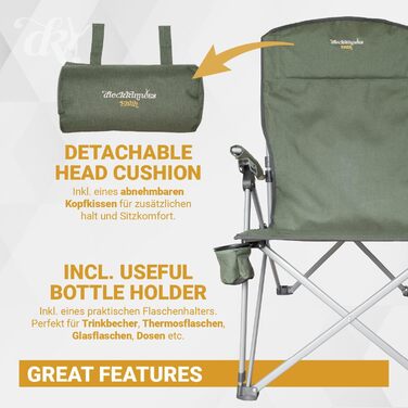 Крісло кемпінгове Dieckkiners Ehlin, сталеве, складане, з високою спинкою (3 положення), для балкона, саду, тераси, зелене