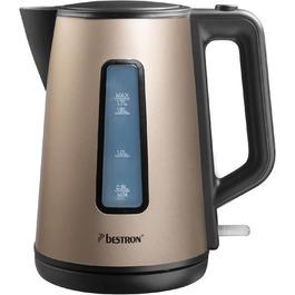 Bestron Electric Kettle with 360° Swivel Base, Auto Shut-Off & Boil-Dry Protection, 1.7L Capacity, 2200W, Black/Wood (Light Beige)