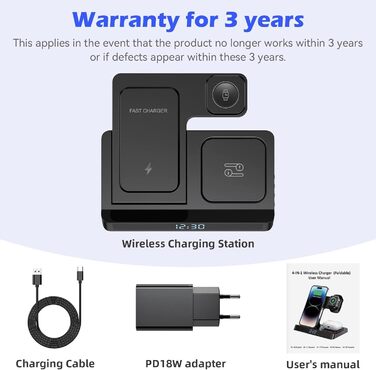 База зарядки 4-в-1 для iPhone та Apple Watch: бездротова зарядка 15W, складна, індуктивна, сумісна з iPhone 16/15/14/13/12/11 Pro SE X XS XR та Apple Watch 9/8/7/6/SE/5/4/3/2, AirPods Pro