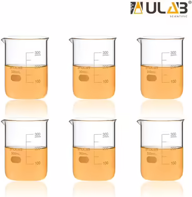 6 Pieces Berker 300ml Glass Beakers, Borosilicate Glass Beakers with Graduations, Glass Beaker Set for Laboratory, Kitchen, School, UBG1023